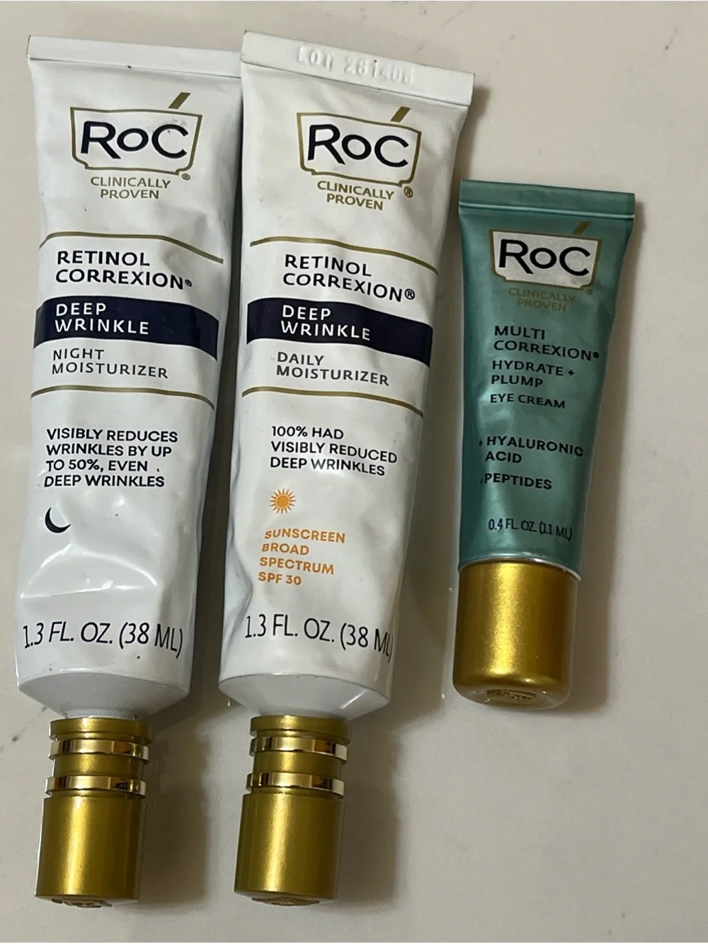 ROC retinol correxion deep wrinkle night and daily moisturizer and eye cream lot